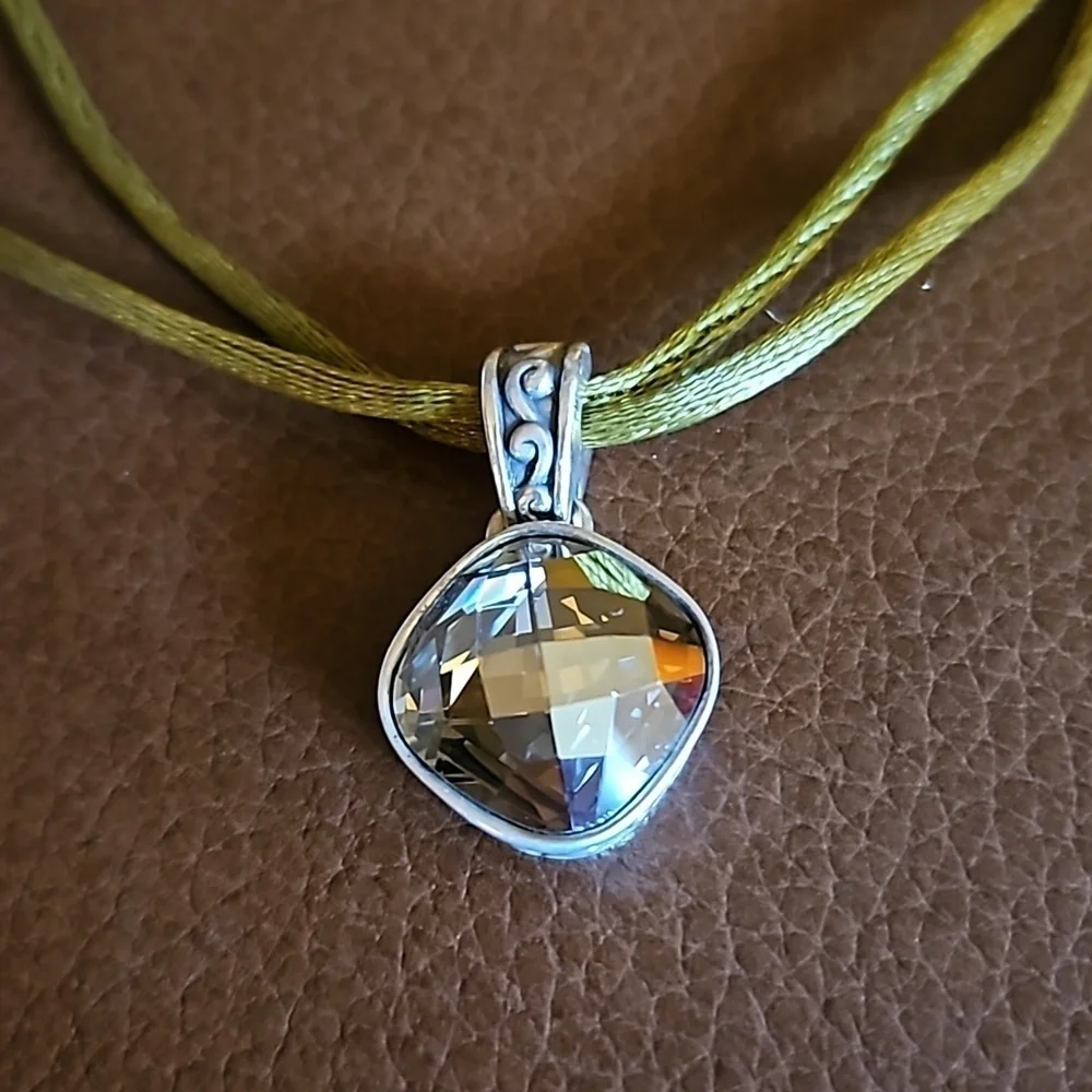 BRIGHTON Venus Rising Swarovski Crystal Pendant Olive Silk Cord Necklace - Picture 2 of 7